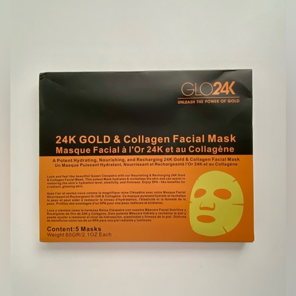 GLO24K 24K Gold & Collagen Facial Mask, Face Masks, Facial Sheet Mask, (5-Pack) - Picture 5 of 7